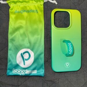 Loopy Case Green to Teal Gradient iPhone 15 Pro Case with Loopy Grip NEW
